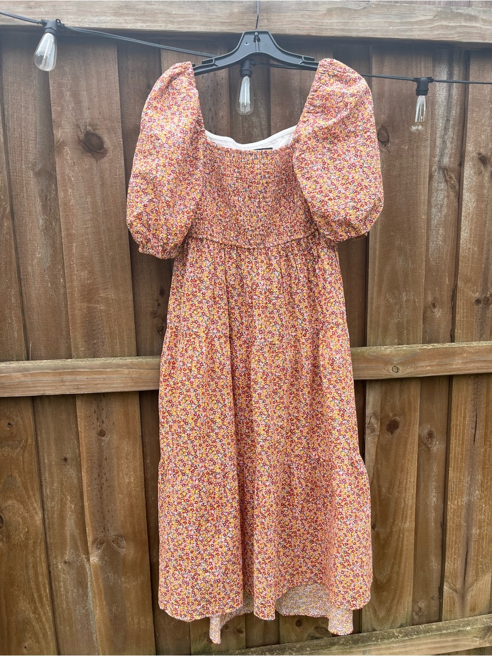 MINKPINK - Textured Pink Floral Smocked Midi Cottagecore Dress w Puff Sleeves